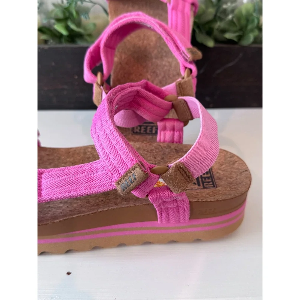 Reef Cushion Rem Hi Womens Pink Platform Strappy Cork Footbed Sandals Size 8